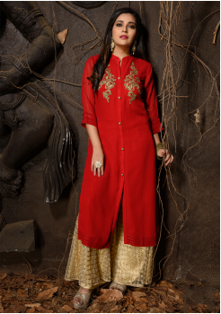 Red Color Designer Georgette Kurti